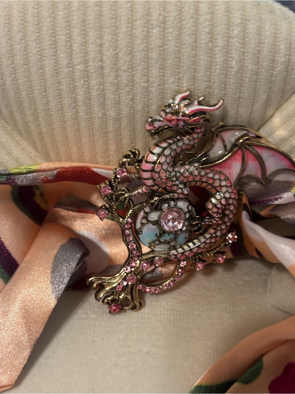 Pink Dragon Brooch Scarf Ring - Women Accessories
